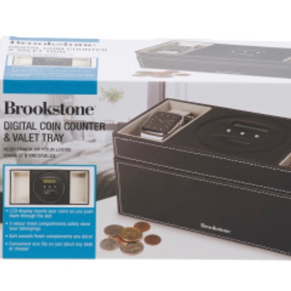 Brand New Brookstone digital coin counter and valet tray